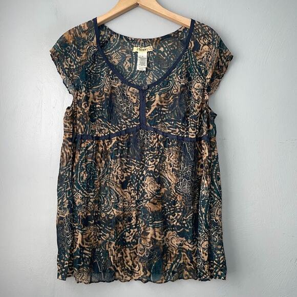 Stamp 10 Babydoll Top Size 10 Sheer Dark Earthy Popover Boho Fairy Grunge Y2K - Picture 1 of 10